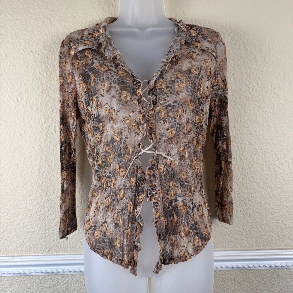 Vintage Y2K Forever 21 Lace-Up Front Sheer Blouse Boho Floral SZ Medium RARE